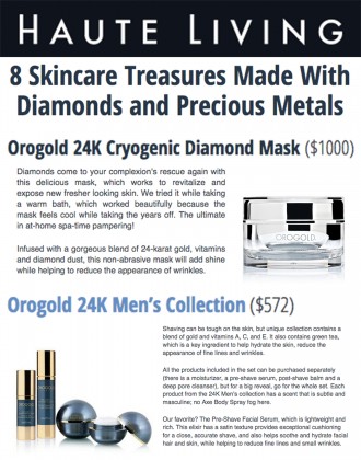 HauteLiving.Com features OROGOLD products.